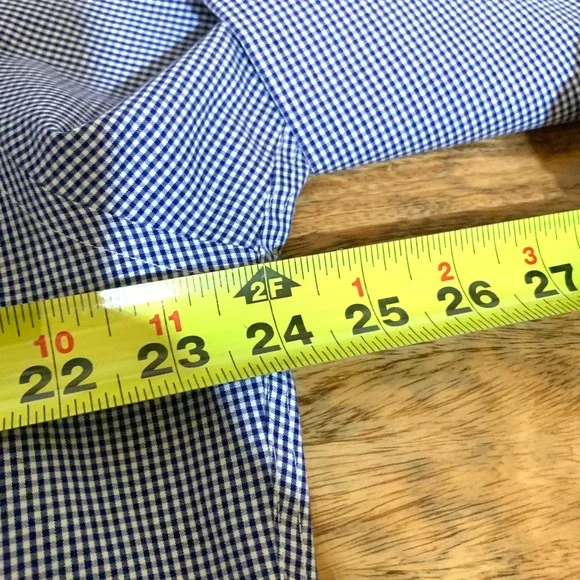 Thomas Dean Mens Blue Gingham Check Dress Shirt 16R Long Sleeve‎ Button Down - Picture 9 of 11